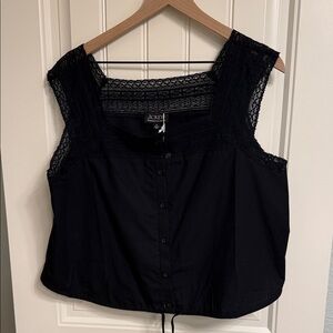 J. Crew Black Sleeveless Lace Blouse size XL